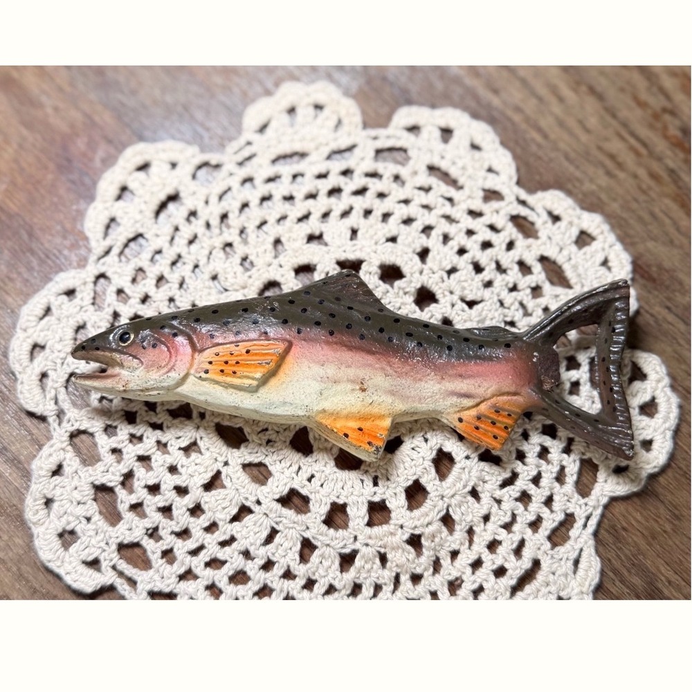 Vintage Cast Iron Rainbow Trout Bottle Opener Hand Painted Rustic Fish Bar Tool